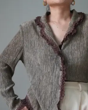 Vintage textured top with lace detail
