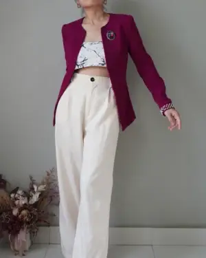 Magenta vintage coat with brooch