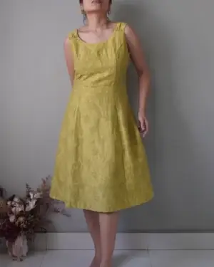 Lime embossed sleeveless dress with back zipped