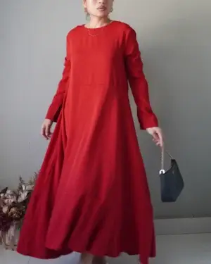 Romantic vintage soul vibrant red flowy dress with long sleeves