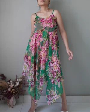 Asymmetrical floral pattern fairy dress