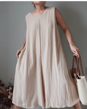 Beige oversized wide legged cotton overalls