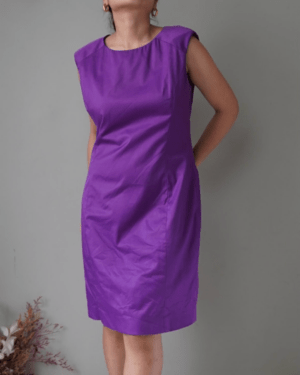 VIbrant color silky violet sleeveless casual dress with zipper
