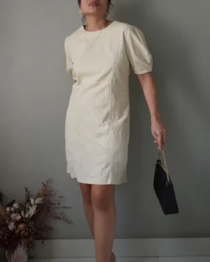 Clean and classic milk linen blend dress with back zipper