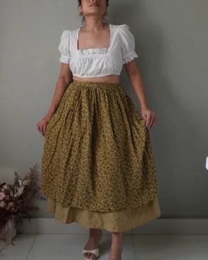 Cottage-core dirty patterned premium cotton skirt with pockets