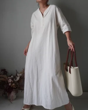 A clean an elegant look, oat cotton linen maxi dress