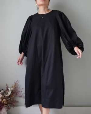 COS Black wide fit linen dress with oversized sleeves and pockets