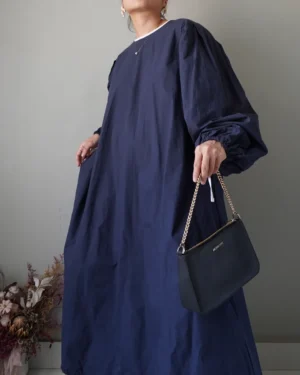 Cozy space blue oversized dress with peasant sleeves and pockets