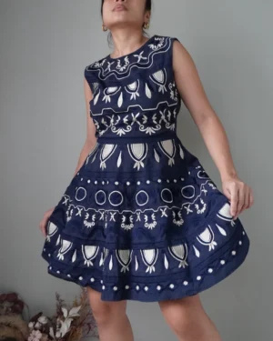 Embroidered detail sleeveless dress