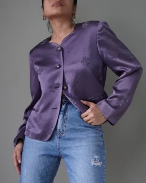 Vintage embossed satin button down blazer