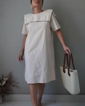 Beige HIGH QUALITY linen short sleeved dress