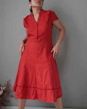 Vintage red eyelet dress with buttons