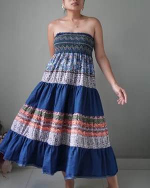 Chic multi patterned smocked tube dress