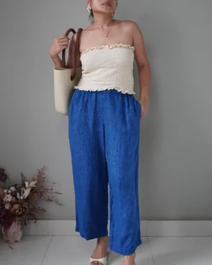 Ibiza vibrant blue linen pants with pockets, stretchable
