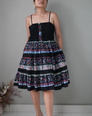 Prettiest mandala patterned and high quality black tiered linen dress